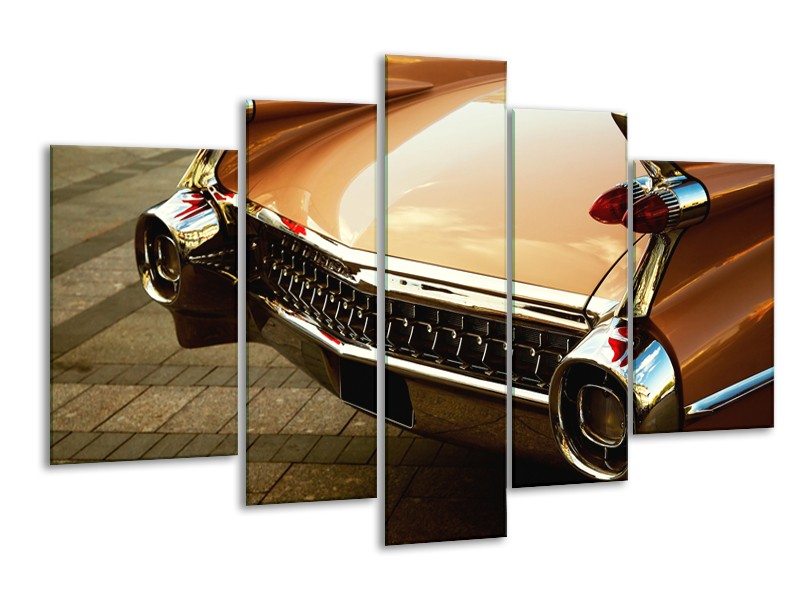 Canvas Schilderij Oldtimer, Auto | Bruin, Goud, Geel | 170x100cm 5Luik