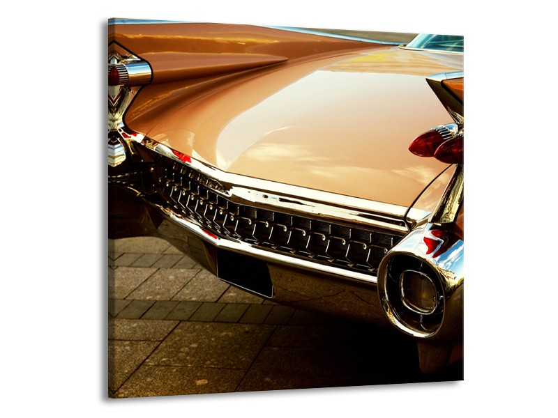 Glasschilderij Oldtimer, Auto | Bruin, Goud, Geel | 50x50cm 1Luik