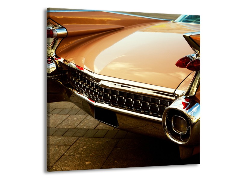 Glasschilderij Oldtimer, Auto | Bruin, Goud, Geel | 70x70cm 1Luik