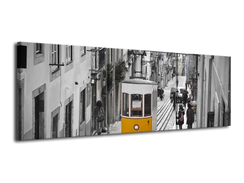Canvas Schilderij Steden | Zwart, Wit, Geel | 120x40cm 3Luik