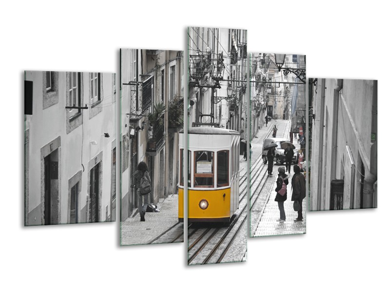 Glasschilderij Steden | Zwart, Wit, Geel | 170x100cm 5Luik
