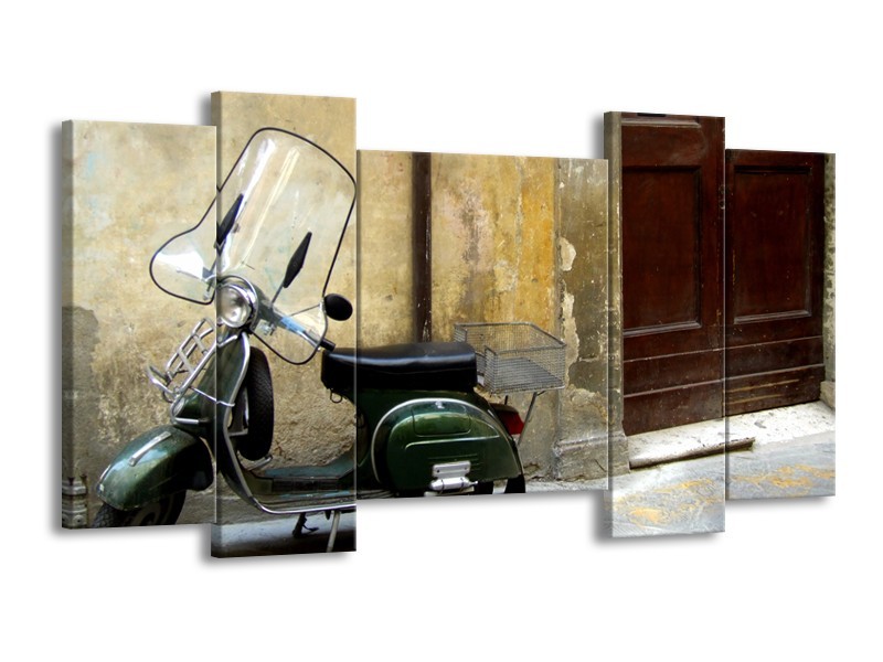 Glasschilderij Motor, Scooter | Bruin, Geel, Groen | 120x65cm 5Luik