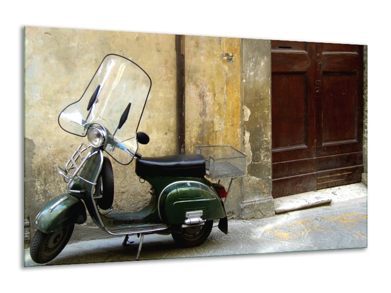 Canvas Schilderij Motor, Scooter | Bruin, Geel, Groen | 120x70cm 1Luik