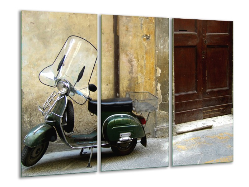 Glasschilderij Motor, Scooter | Bruin, Geel, Groen | 120x80cm 3Luik