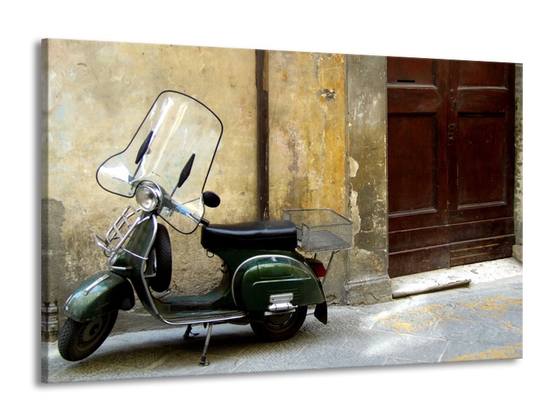 Glasschilderij Motor, Scooter | Bruin, Geel, Groen | 140x90cm 1Luik