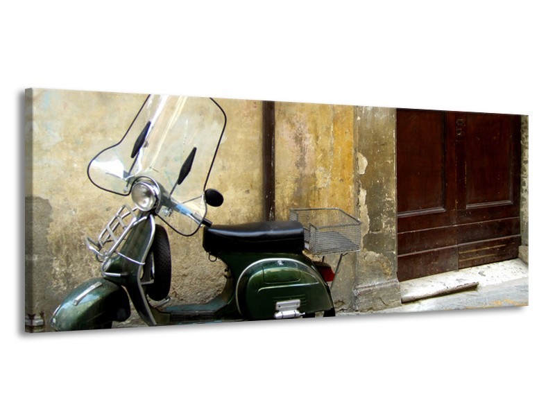 Glasschilderij Motor, Scooter | Bruin, Geel, Groen | 145x58cm 1Luik