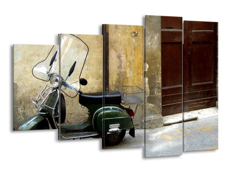 Glasschilderij Motor, Scooter | Bruin, Geel, Groen | 150x100cm 5Luik