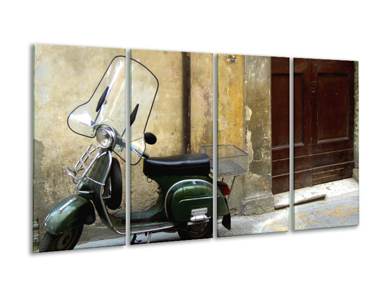 Canvas Schilderij Motor, Scooter | Bruin, Geel, Groen | 160x80cm 4Luik