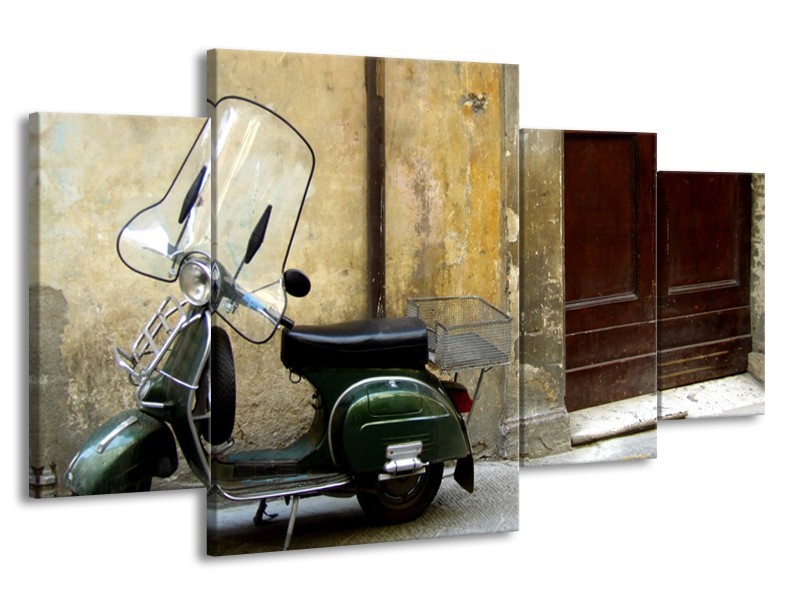 Glasschilderij Motor, Scooter | Bruin, Geel, Groen | 160x90cm 4Luik