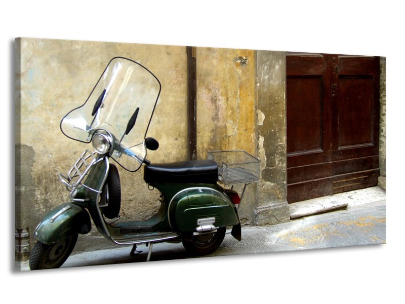 Canvas Schilderij Motor, Scooter | Bruin, Geel, Groen | 170x90cm 1Luik