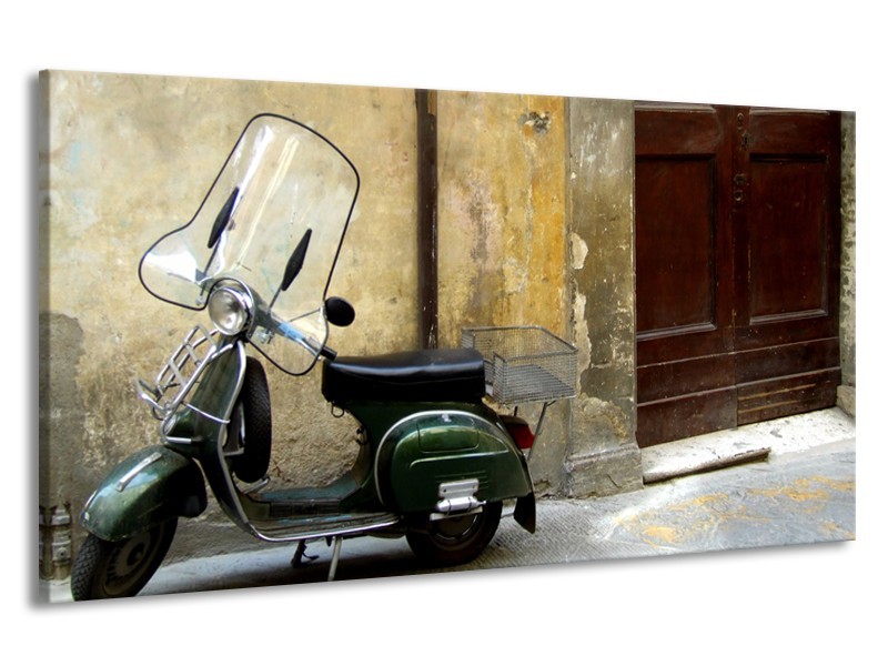 Canvas Schilderij Motor, Scooter | Bruin, Geel, Groen | 190x100cm 1Luik