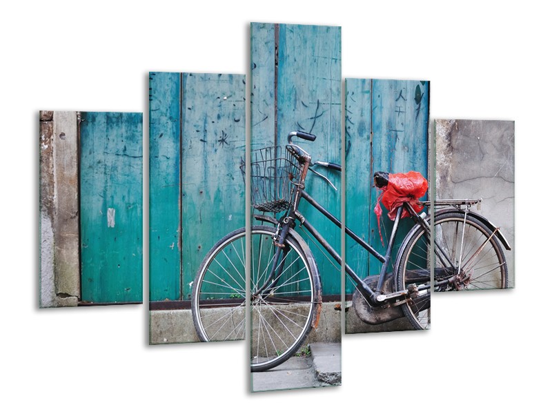 Glasschilderij Fiets | Blauw, Groen, Grijs | 100x70cm 5Luik