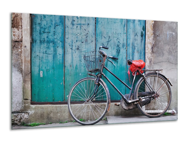 Glasschilderij Fiets | Blauw, Groen, Grijs | 120x70cm 1Luik