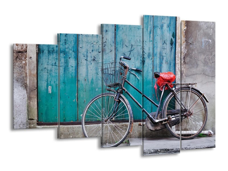 Glasschilderij Fiets | Blauw, Groen, Grijs | 150x100cm 5Luik