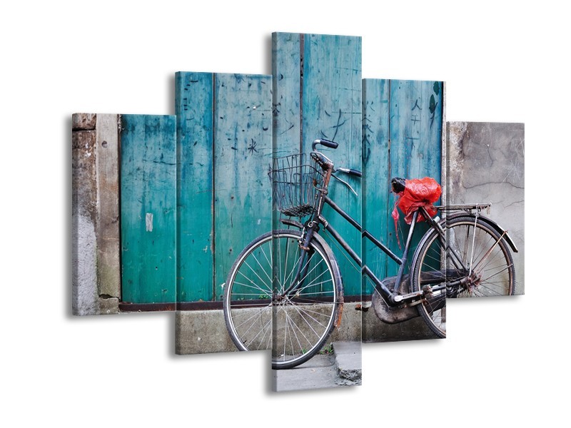 Glasschilderij Fiets | Blauw, Groen, Grijs | 150x105cm 5Luik