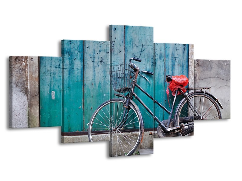 Glasschilderij Fiets | Blauw, Groen, Grijs | 150x80cm 5Luik