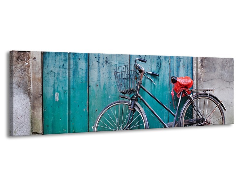 Canvas Schilderij Fiets | Blauw, Groen, Grijs | 170x50cm 3Luik