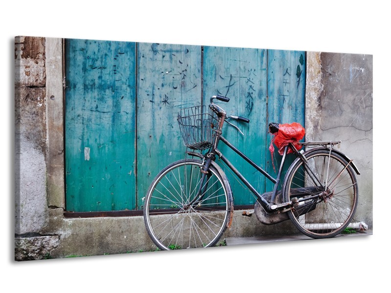 Canvas Schilderij Fiets | Blauw, Groen, Grijs | 170x90cm 1Luik