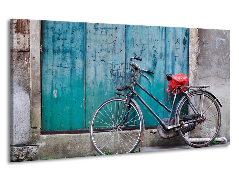 Canvas Schilderij Fiets | Blauw, Groen, Grijs | 190x100cm 1Luik