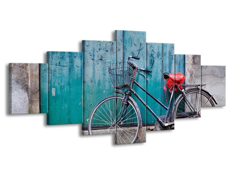 Glasschilderij Fiets | Blauw, Groen, Grijs | 210x100cm 7Luik