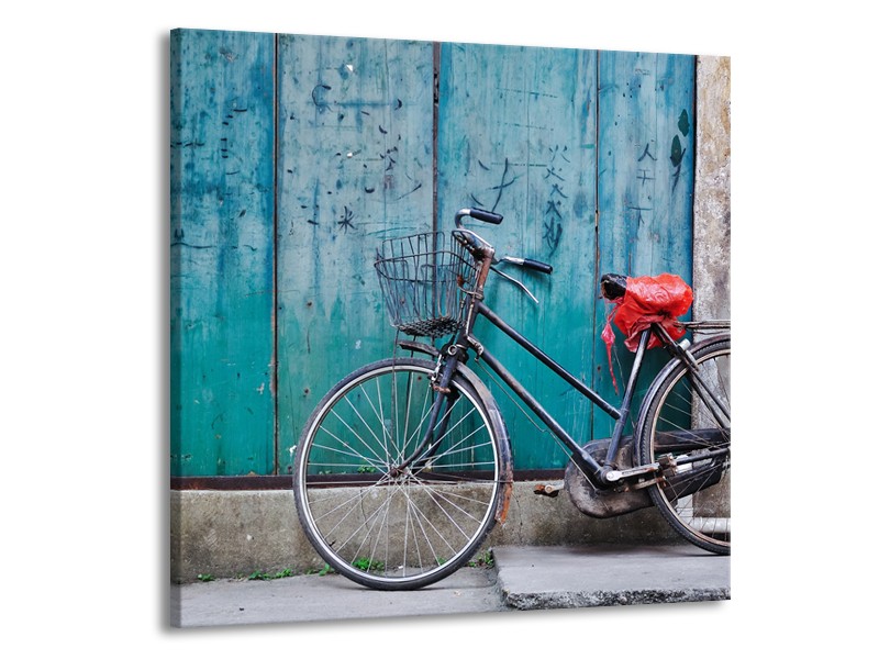 Canvas Schilderij Fiets | Blauw, Groen, Grijs | 50x50cm 1Luik