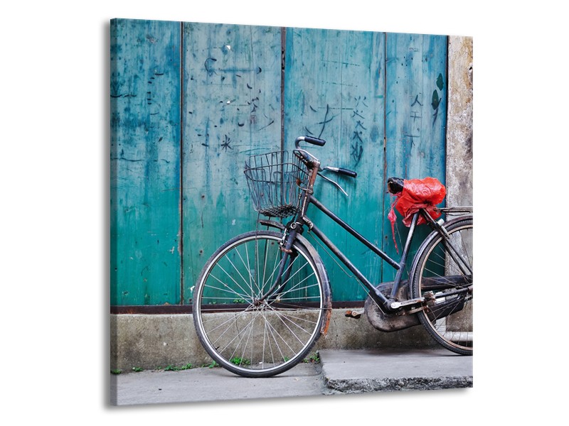 Canvas Schilderij Fiets | Blauw, Groen, Grijs | 70x70cm 1Luik