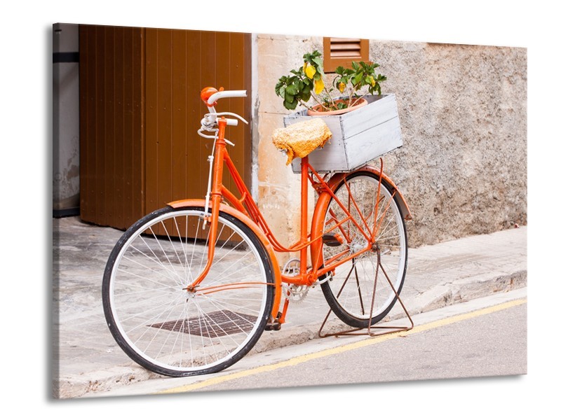 Glasschilderij Fiets | Oranje, Geel, Bruin | 100x70cm 1Luik