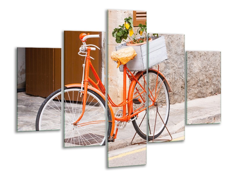 Glasschilderij Fiets | Oranje, Geel, Bruin | 100x70cm 5Luik