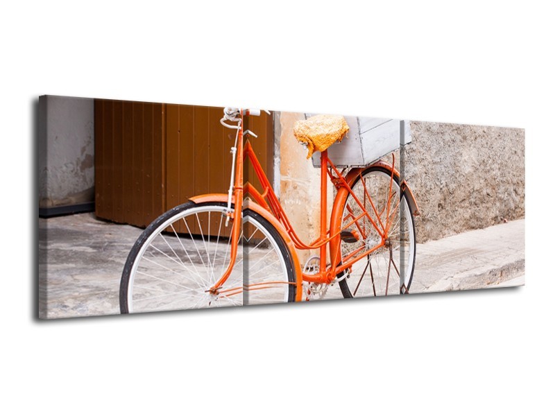 Glasschilderij Fiets | Oranje, Geel, Bruin | 120x40cm 3Luik