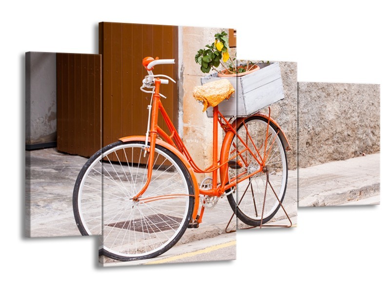 Glasschilderij Fiets | Oranje, Geel, Bruin | 120x75cm 4Luik