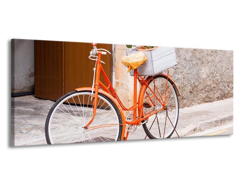 Glasschilderij Fiets | Oranje, Geel, Bruin | 145x58cm 1Luik