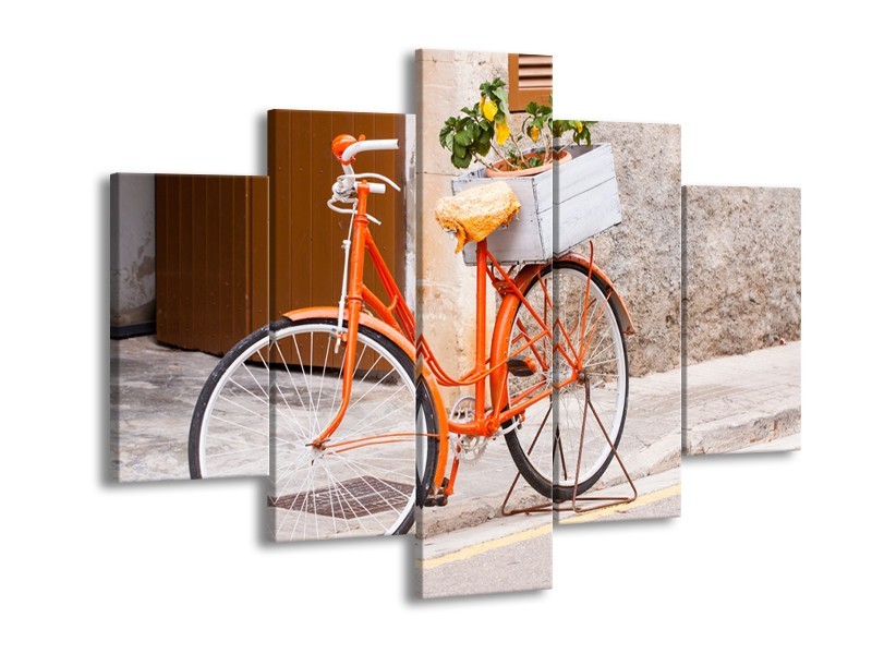 Glasschilderij Fiets | Oranje, Geel, Bruin | 150x105cm 5Luik