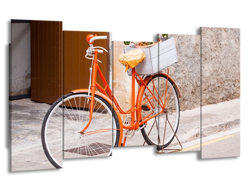 Canvas Schilderij Fiets | Oranje, Geel, Bruin | 150x80cm 5Luik