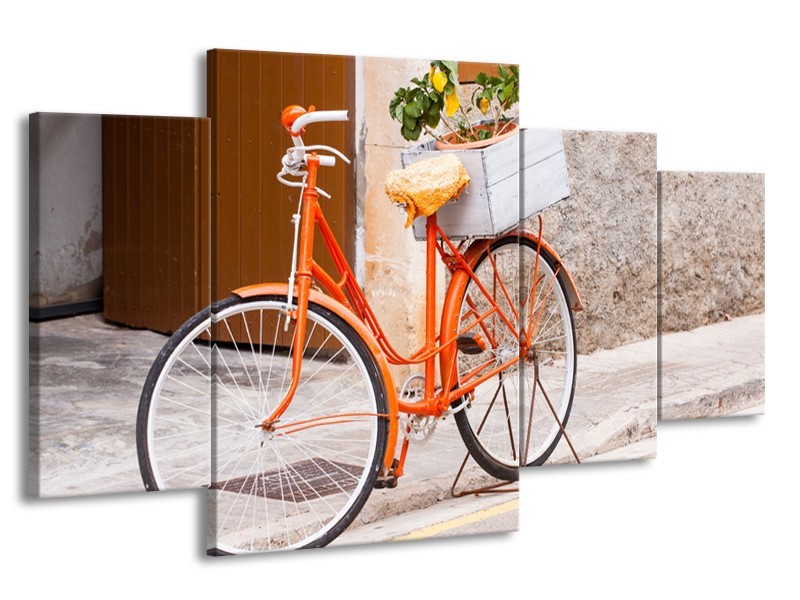 Glasschilderij Fiets | Oranje, Geel, Bruin | 160x90cm 4Luik