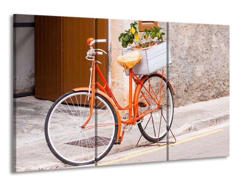 Canvas Schilderij Fiets | Oranje, Geel, Bruin | 165x100cm 3Luik