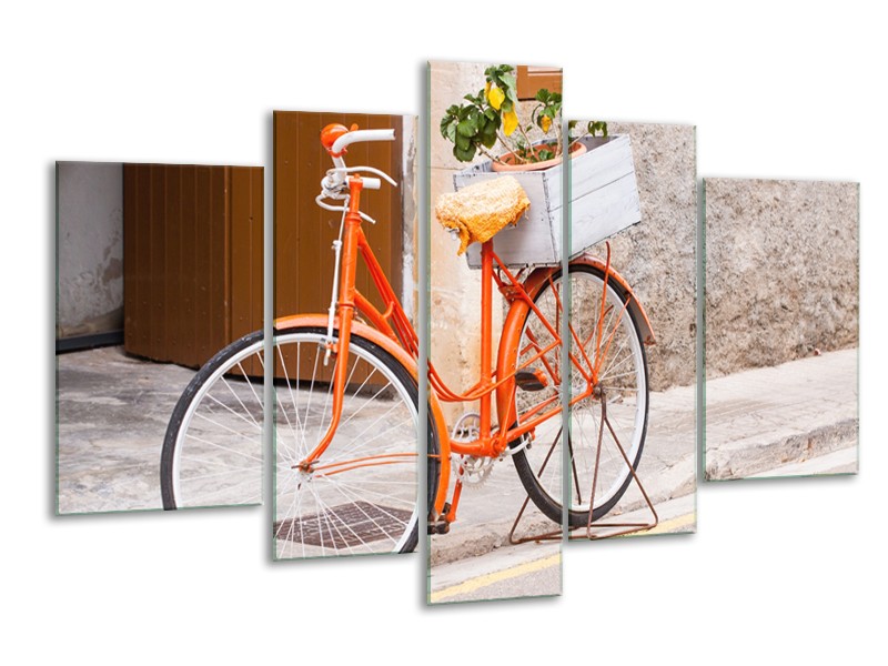 Glasschilderij Fiets | Oranje, Geel, Bruin | 170x100cm 5Luik