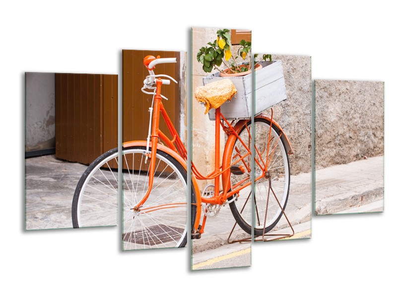 Glasschilderij Fiets | Oranje, Geel, Bruin | 170x100cm 5Luik