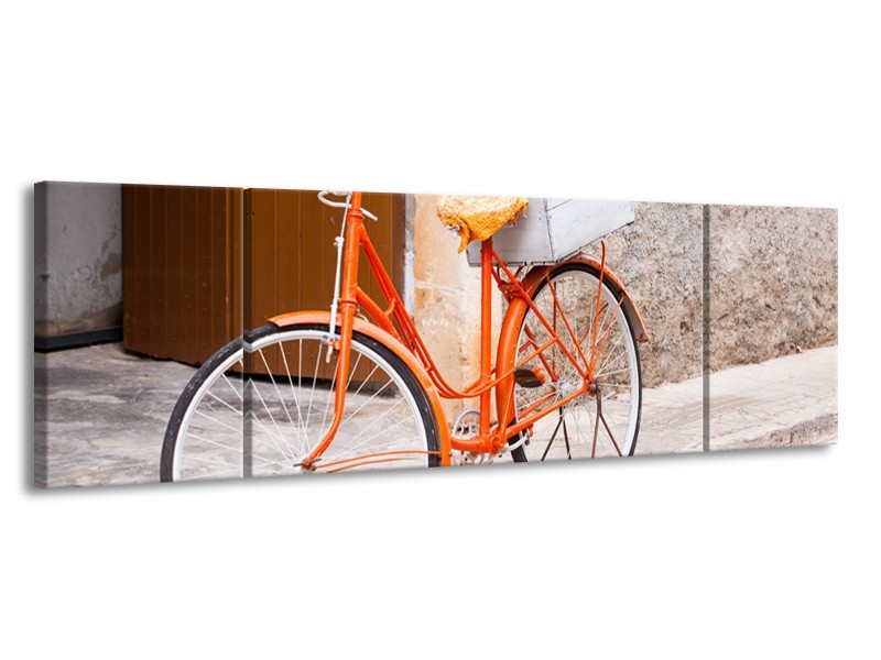 Glasschilderij Fiets | Oranje, Geel, Bruin | 170x50cm 3Luik