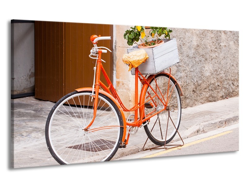 Canvas Schilderij Fiets | Oranje, Geel, Bruin | 190x100cm 1Luik