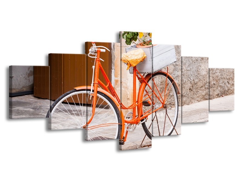 Canvas Schilderij Fiets | Oranje, Geel, Bruin | 210x100cm 7Luik