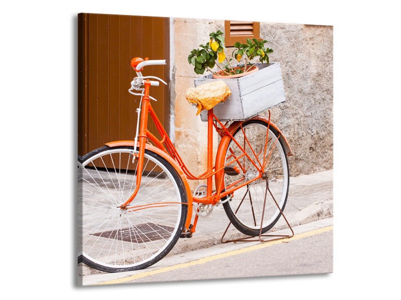 Glasschilderij Fiets | Oranje, Geel, Bruin | 70x70cm 1Luik