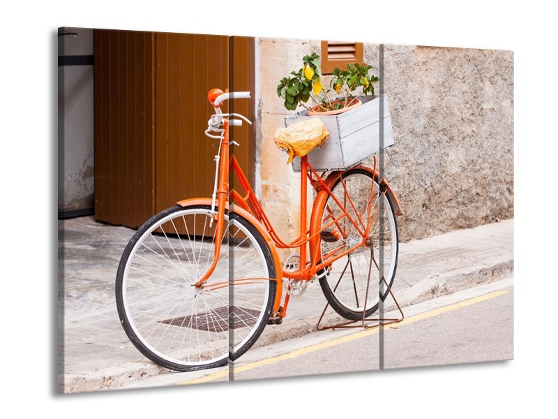 Canvas Schilderij Fiets | Oranje, Geel, Bruin | 60x90cm 3Luik