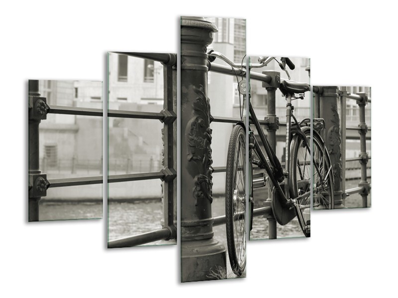 Glasschilderij Fiets | Grijs, Zwart | 100x70cm 5Luik