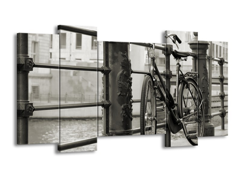 Glasschilderij Fiets | Grijs, Zwart | 120x65cm 5Luik