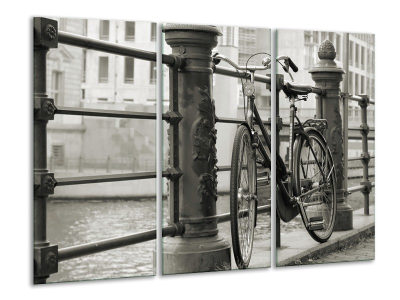 Canvas Schilderij Fiets | Grijs, Zwart | 120x80cm 3Luik