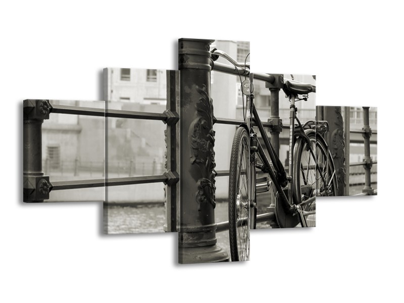 Canvas Schilderij Fiets | Grijs, Zwart | 125x70cm 5Luik