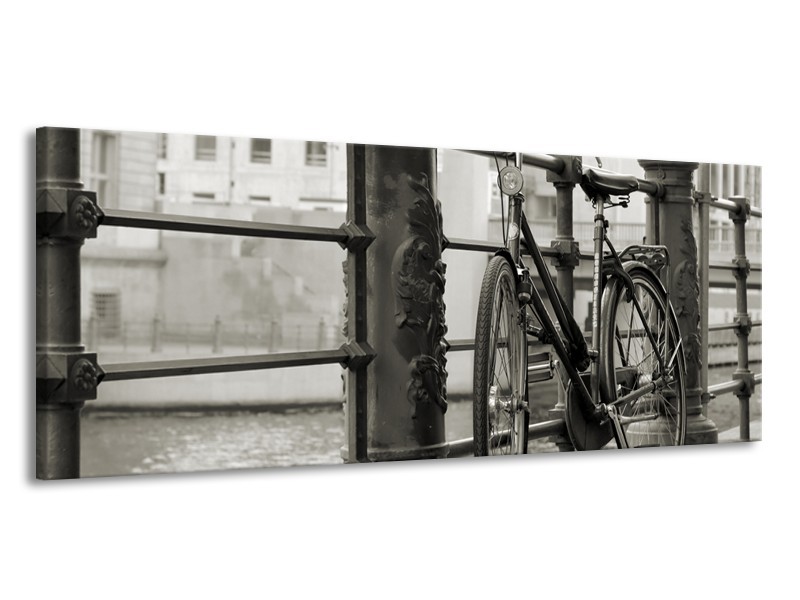 Canvas Schilderij Fiets | Grijs, Zwart | 145x58cm 1Luik