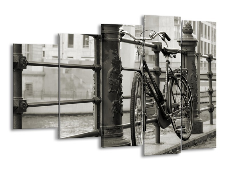 Canvas Schilderij Fiets | Grijs, Zwart | 150x100cm 5Luik