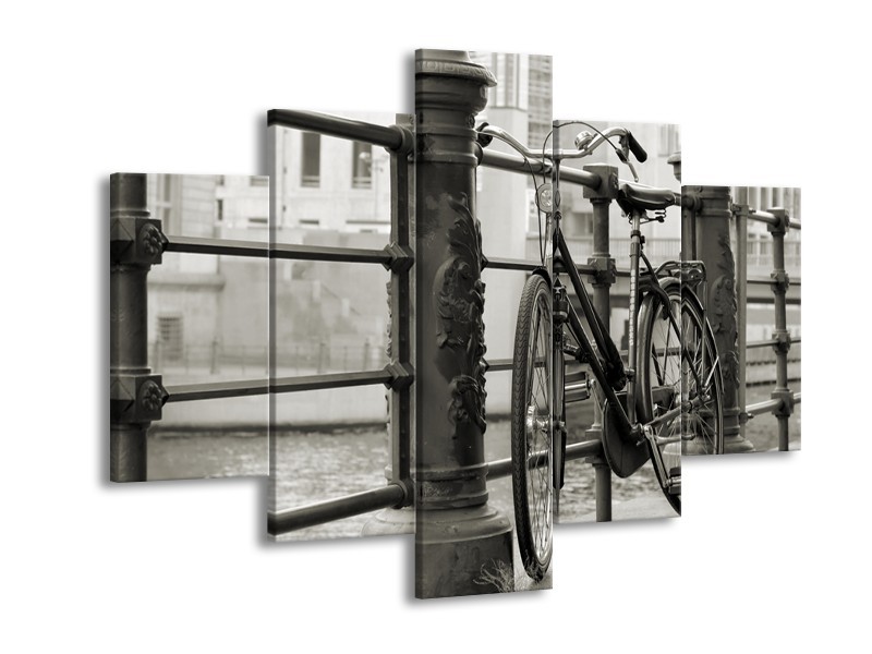 Canvas Schilderij Fiets | Grijs, Zwart | 150x105cm 5Luik