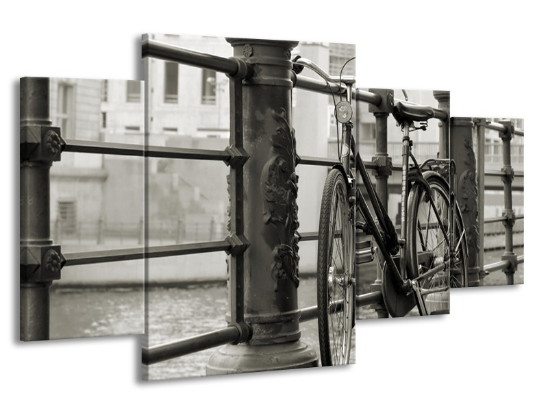 Canvas Schilderij Fiets | Grijs, Zwart | 160x90cm 4Luik